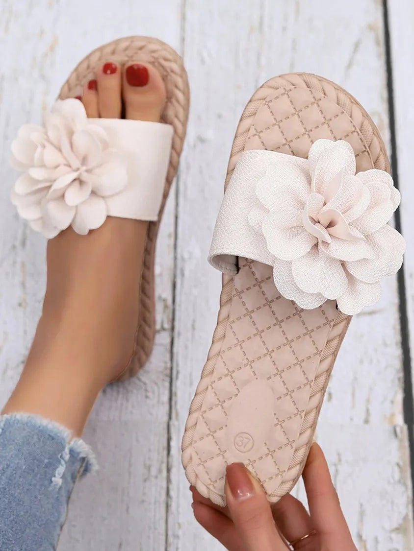 Vacation Three-dimensional Flowers Faux Suede Waterproof Beach Slippers Cc11