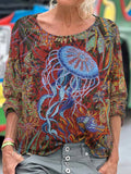 Comstylish Ocean Jellyfish Pattern Women's Linen Shirt