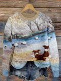 Comstylish Border Collie & Sheep Landscape Felt Art Cozy Sweater