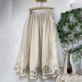 Women's Elegant Lace Flowers Embroidery Art Linen Blend Skirt elevenforest
