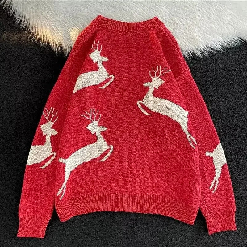 Josefina® | Warm knitted sweater with a Christmas deer print for women