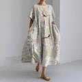 Floral Print Crew Neck Short Sleeve Loose Midi Dress elevenforest