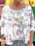 Retro Floral Art Print Casual Long Sleeve T-shirt