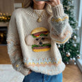 Comstylish Vintage Funny Hamburger Puppy Cozy Knit Sweater