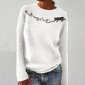 Comstylish Women's Christmas Black Cat Light Embroidery Art Knitted Casual Sweater
