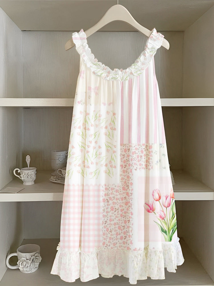Fresh Floral & Tulip Print Women's Vest Dress elevenforest