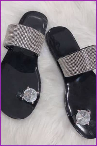 Bling Rhinestone Beach Sandals Waterproof Flat Slippers F2290