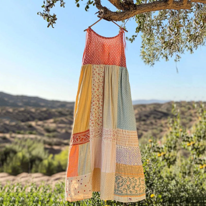 Vintage Floral Patchwork Art Linen Tank Dress elevenforest