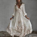 Boho Floral Glitter Lace Fiber Art Linen Maxi Dress elevenforest