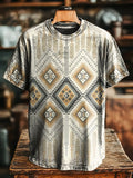 Ethnic Style Stripes Geometry Rhombus Vintage Art Print Casual T-shirt