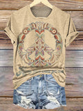Women's Vintage Peace Sign Art Print Crew Neck T-shirt