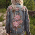 Bohemian Lotus Sequins Embroidered Vintage Women's Denim Jacket elevenforest