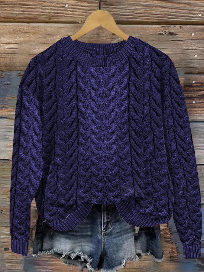 Women's Super Soft Honeycomb Aran Crew Neck Sweater elevenforest