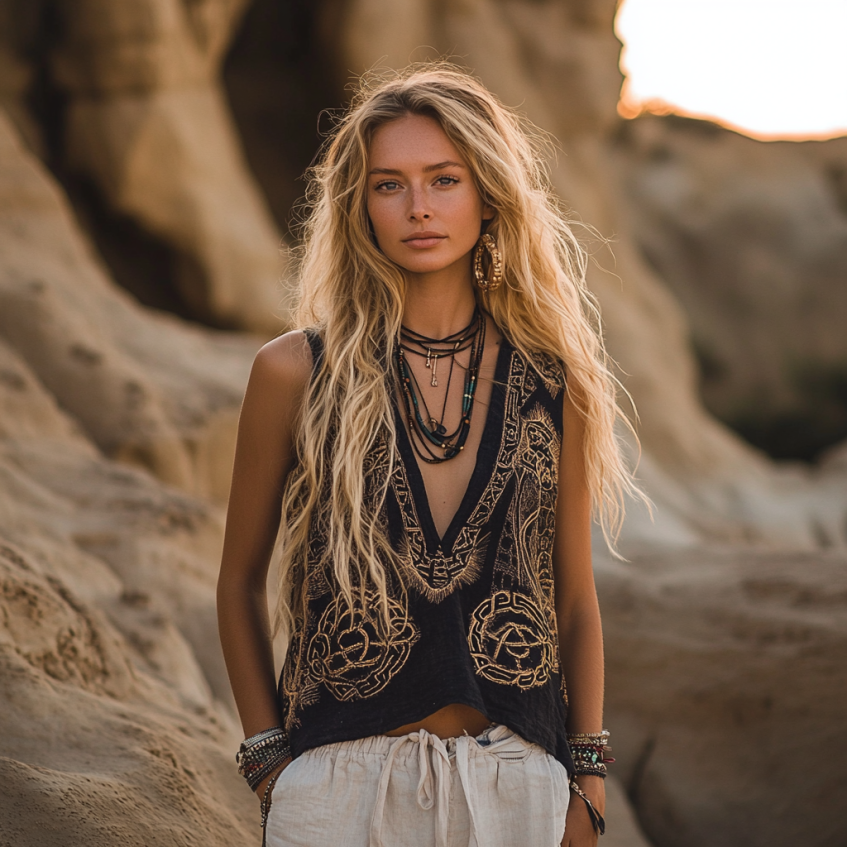 Women's Viking Tribal And Celtic Knot Pattern Art Linen Sleeveless Top elevenforest