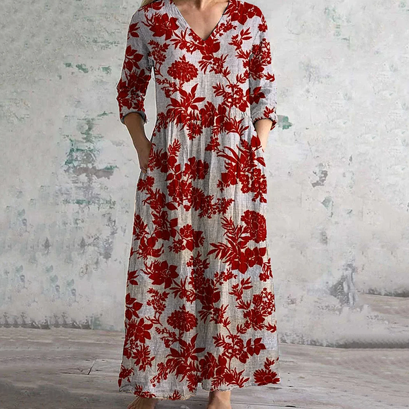 Vintage Floral Art Pattern Women's Linen Dress elevenforest