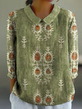 Comstylish Women's Vintage Botanical Floral Patchwork Art Print Design Lapel Shirt