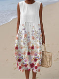 Vintage Floral Pattern Women's Linen Vest Dress elevenforest