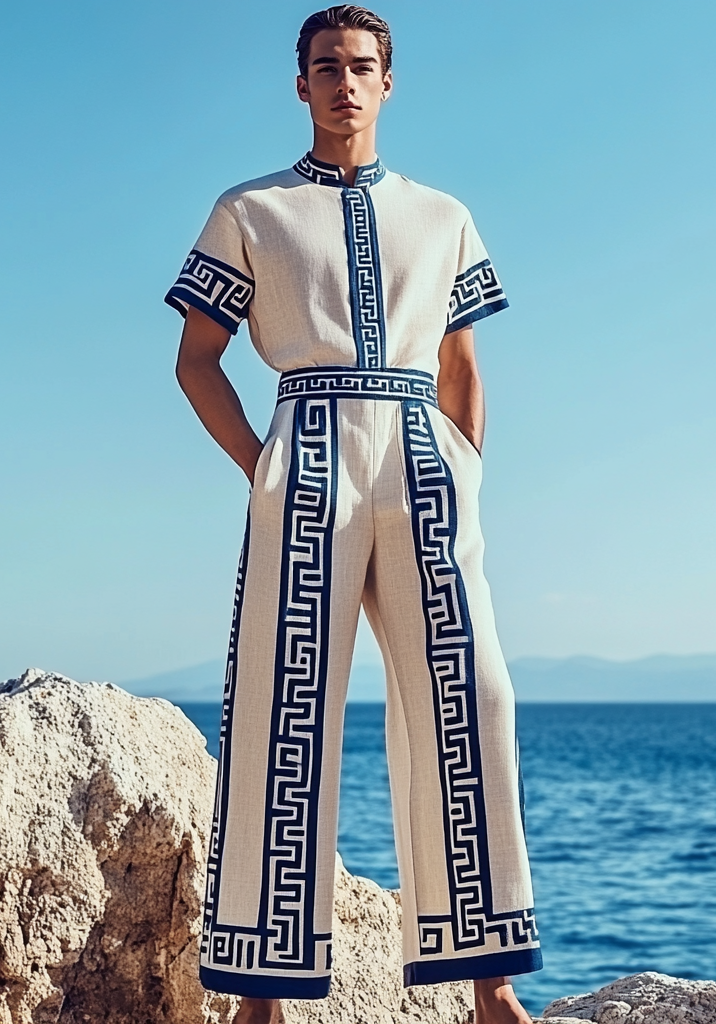 Men's Greek Embroidered Linen Lounge Pants elevenforest