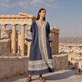 Lace Greek Key V Neck Loose Linen Blend Midi Dress elevenforest