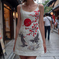 Women's Koi And Plum Blossoms Japanese Art Suspenders Mini Dress elevenforest