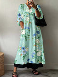 Women's Artistic Rose Holiday Floral Pattern Cotton Dress
