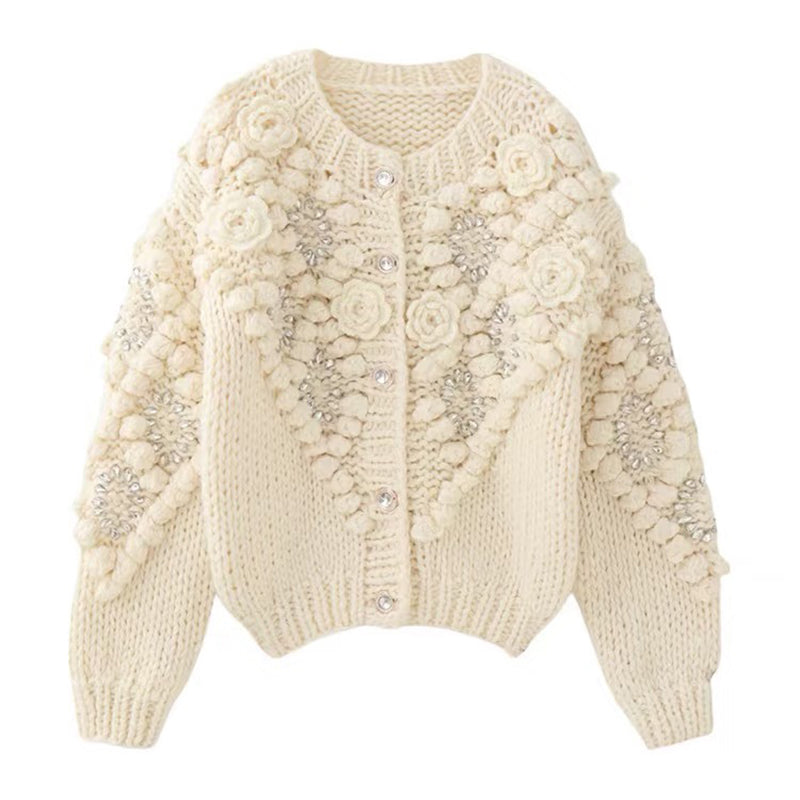 Women's Vintage Bohemian Floral Embroidery Art Aran Sweater Cardigan elevenforest