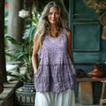 Boho Purple Lace Art Linen Sleeveless Tank Top elevenforest