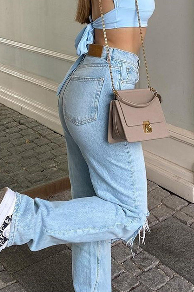 Ripped High Waist Denim Jeans