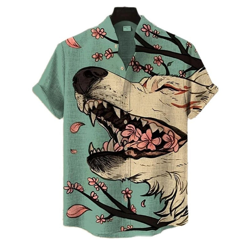 Men's Fox Fairy Cherry Blossom Art Print Casual Short-sleeve Shirt elevenforest