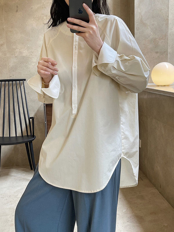 Urban Long Sleeves Loose Contrast Color Round-neck Blouses&shirts Tops