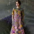 Women's Elegant Oil Painting Floral Sequined Maxi Dress elevenforest