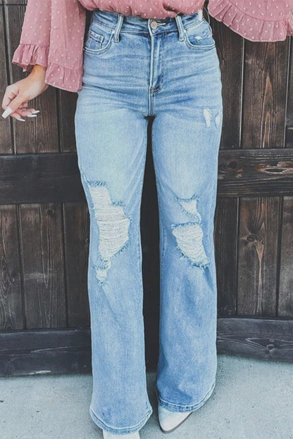 Street Ripped Patchwork High Waist Straight Denim Jeans