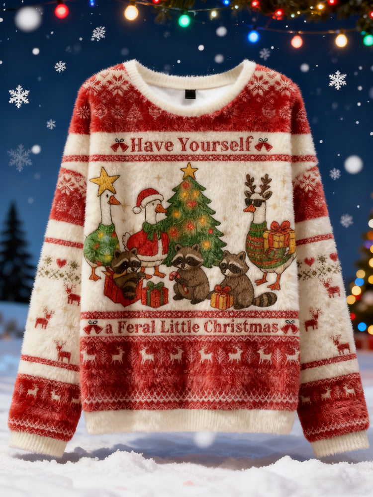 Comstylish Wild Holiday Animal Party Christmas Ugly Flannel Sweater