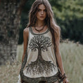 Vintage Tribal Tree Of Life Celtic Knot Print Sleeveless Tank Top elevenforest