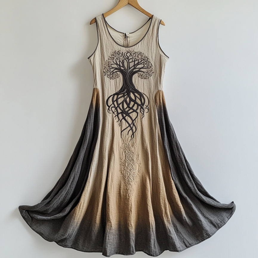 Viking Life Of Tree Celti Art Patchwork Linen Tank Dress elevenforest