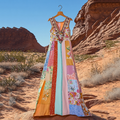 Women's Vintage Patchwork Flower Print V-neck Midi Dress elevenforest