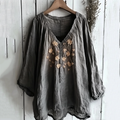 Vintage Floral Embroidered V Neck Comfy Shirt elevenforest