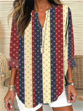 Comstylish Vintage Independence Day Flag Element Women's Long Sleeve Shirt