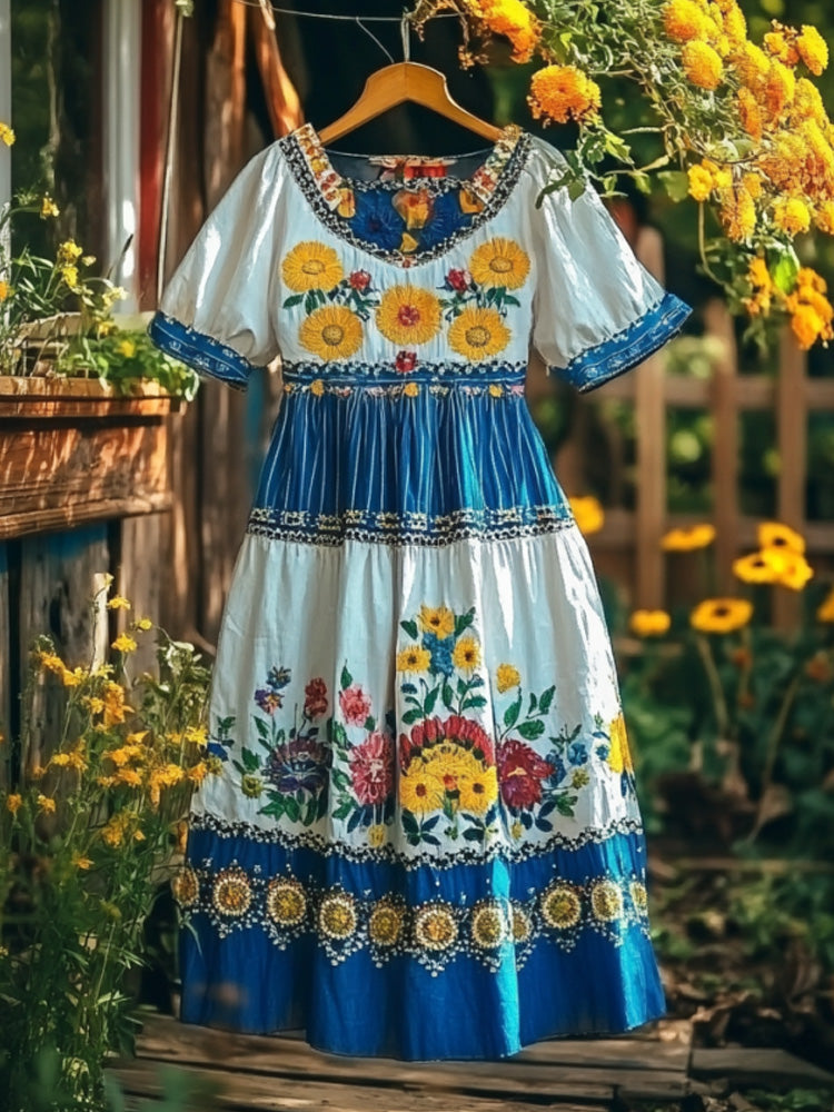 Women's Casual Vintage Petrykivka Embroidered Dress elevenforest