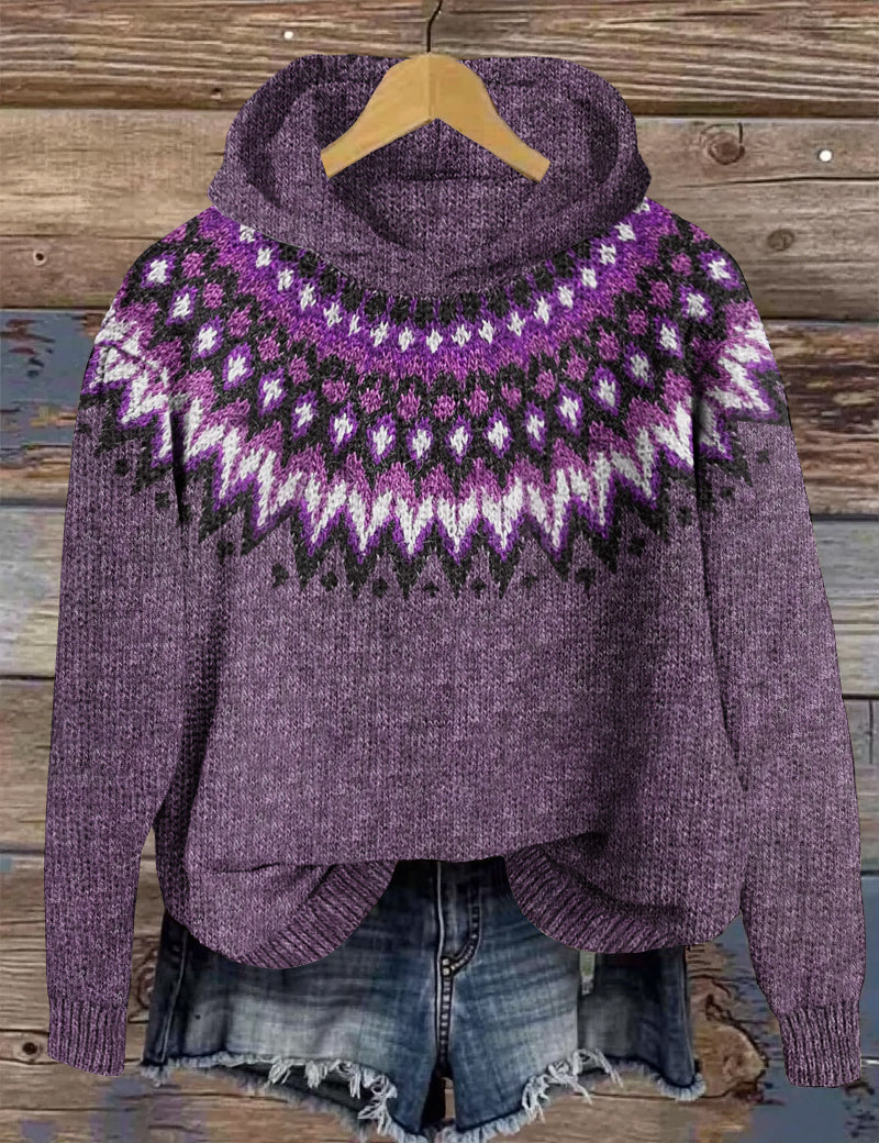 Retro Wave Pattern Hooded Sweater elevenforest