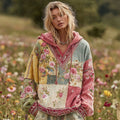Women's Rose Floral Patchwork Cozy Warm V-neck Hoodie elevenforest