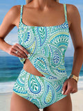 Women's Boho Floral Print Summer Beach Halter Top And Triangle Briefs Tankini Set