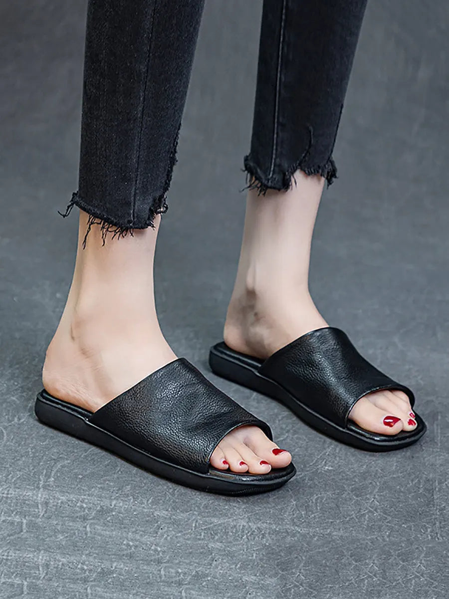 Summer Leather Flat Slippers Fd052