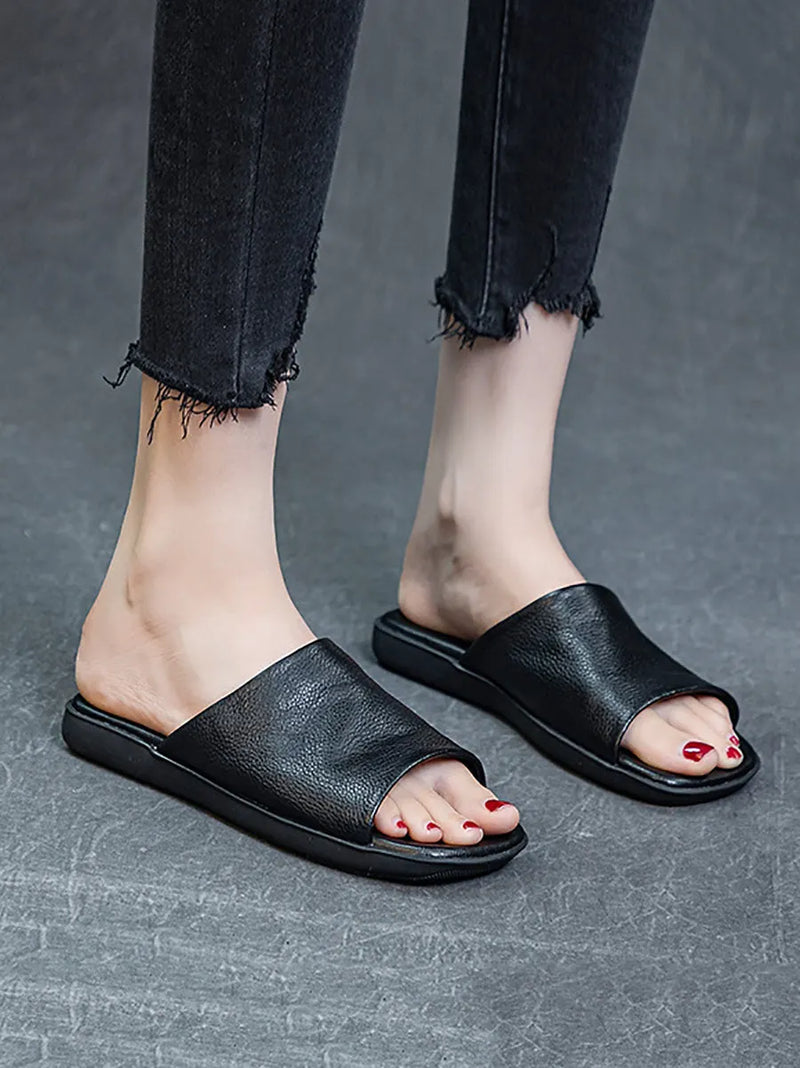 Summer Leather Flat Slippers Fd052