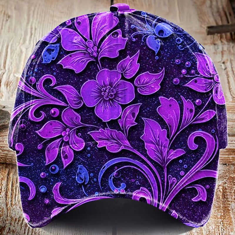 Unisex Purple  Floral Art Print Hat elevenforest