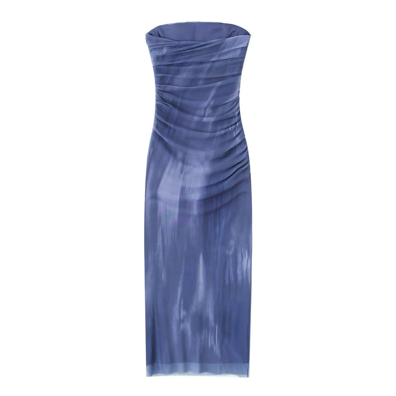 Summer Tube Top Silk Net Printed Dress – Stylish Sleeveless Mini Dress
