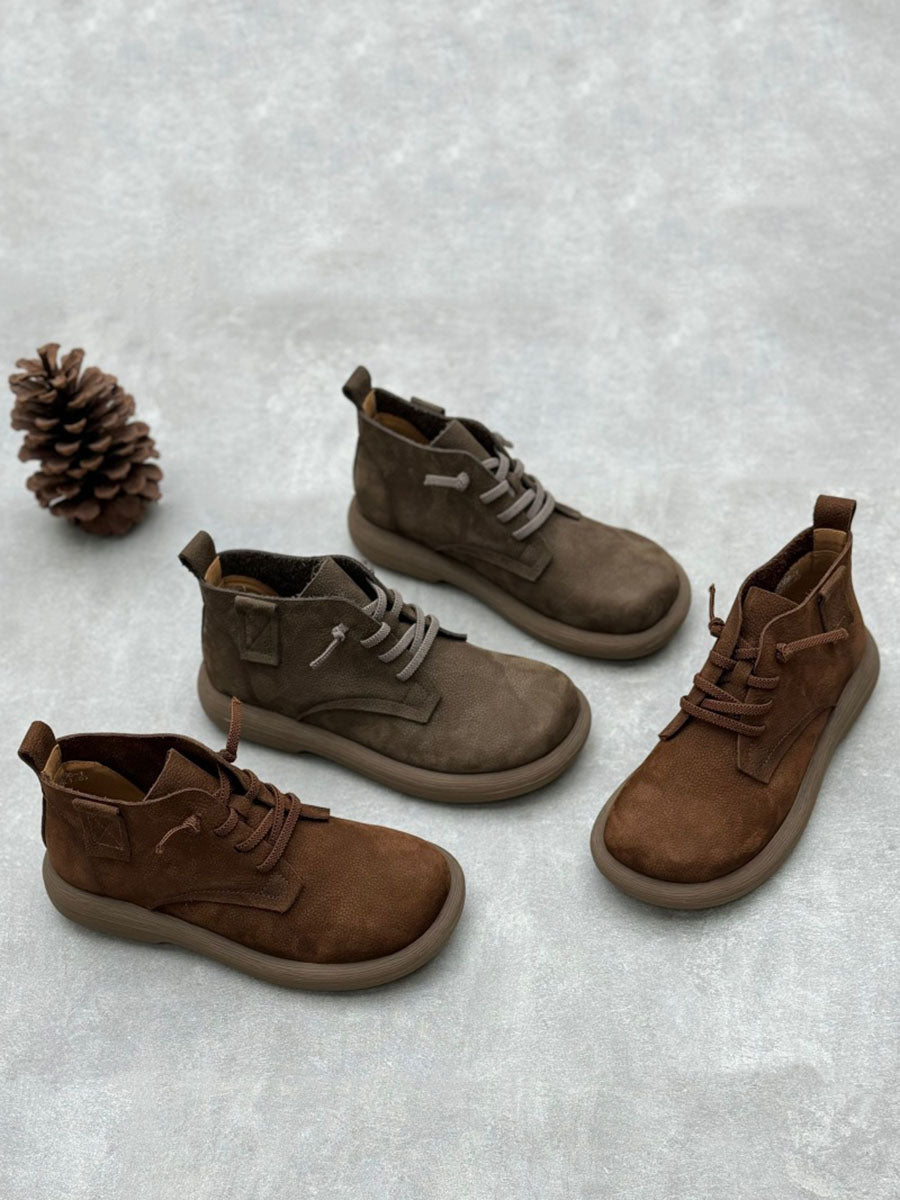 Genuine Leather Strap Low Heel Boots Ax1047