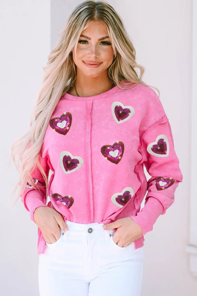 Rose Sequin Heart Shaped Sweatshirt