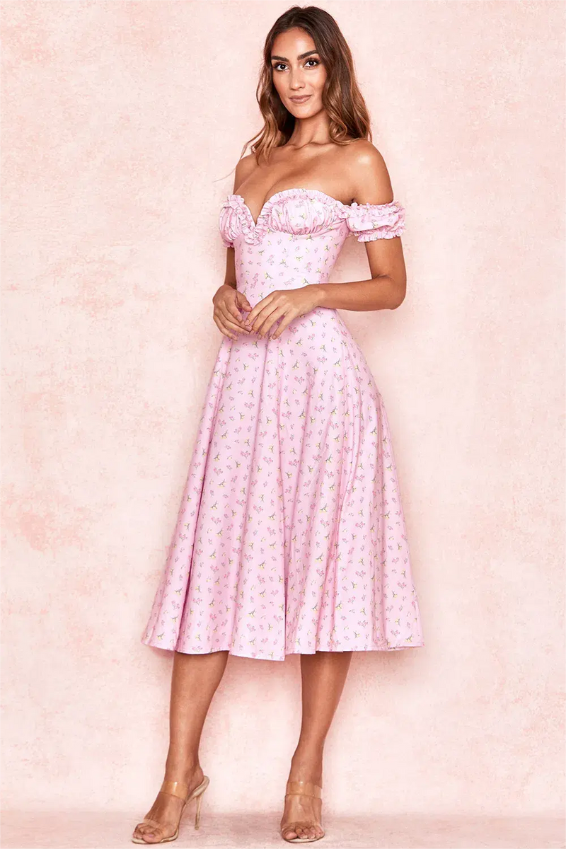 Ruffle Off-shoulder Midi Dress