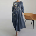 Flower Print Round Neck Loose Midi Dress elevenforest